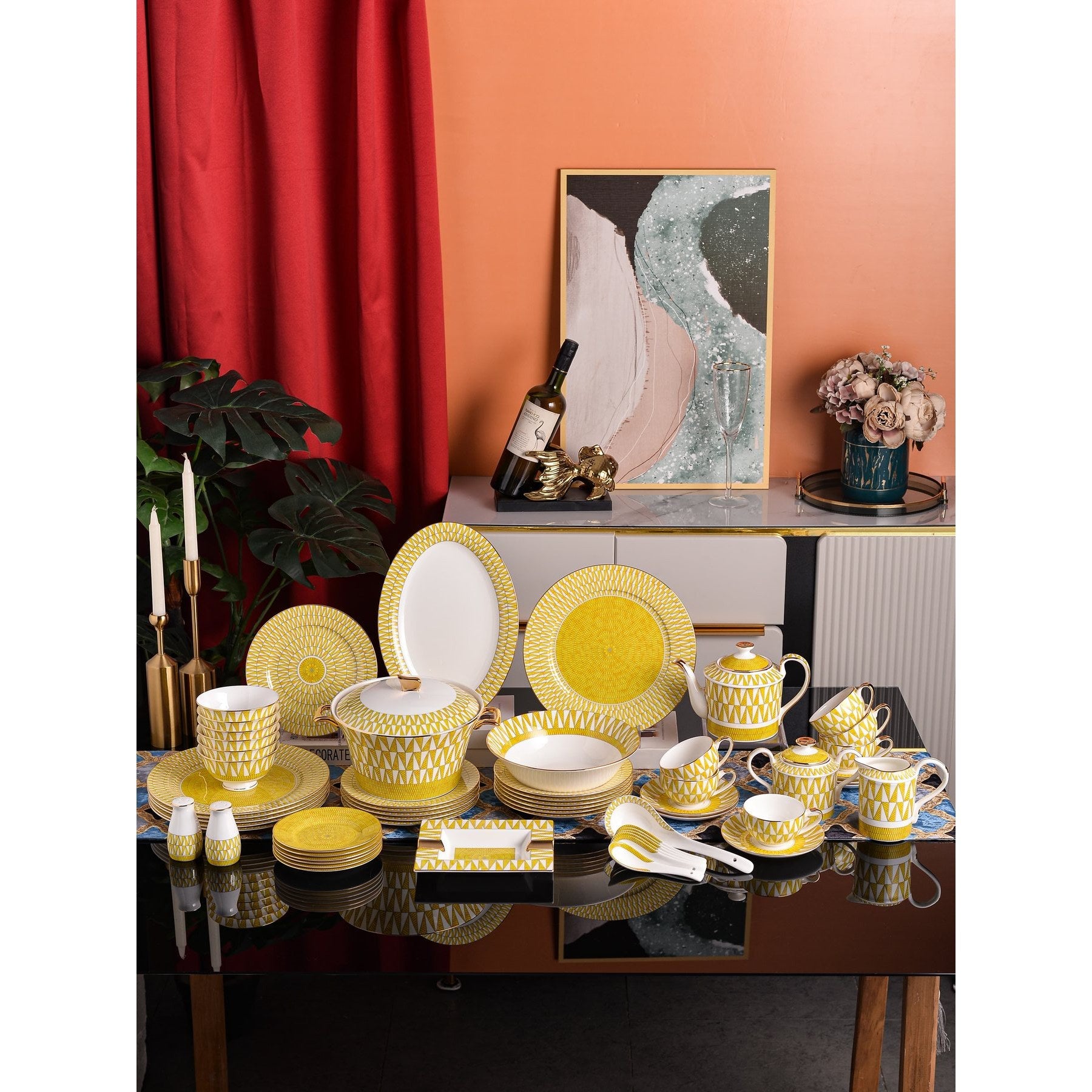 Yellow Geometric Triangle Dinnerware Set
