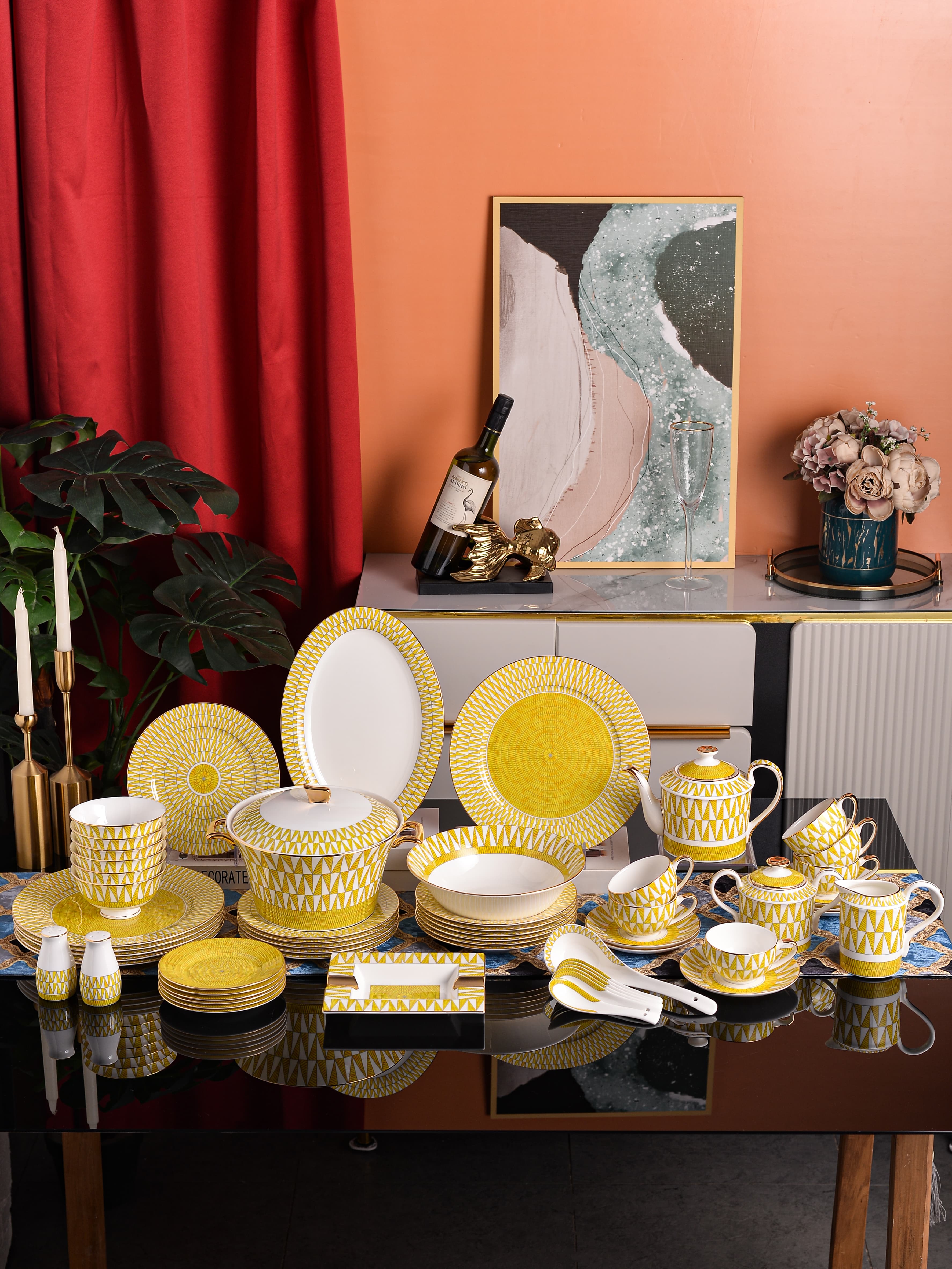 Yellow Geometric Triangle Dinnerware Set