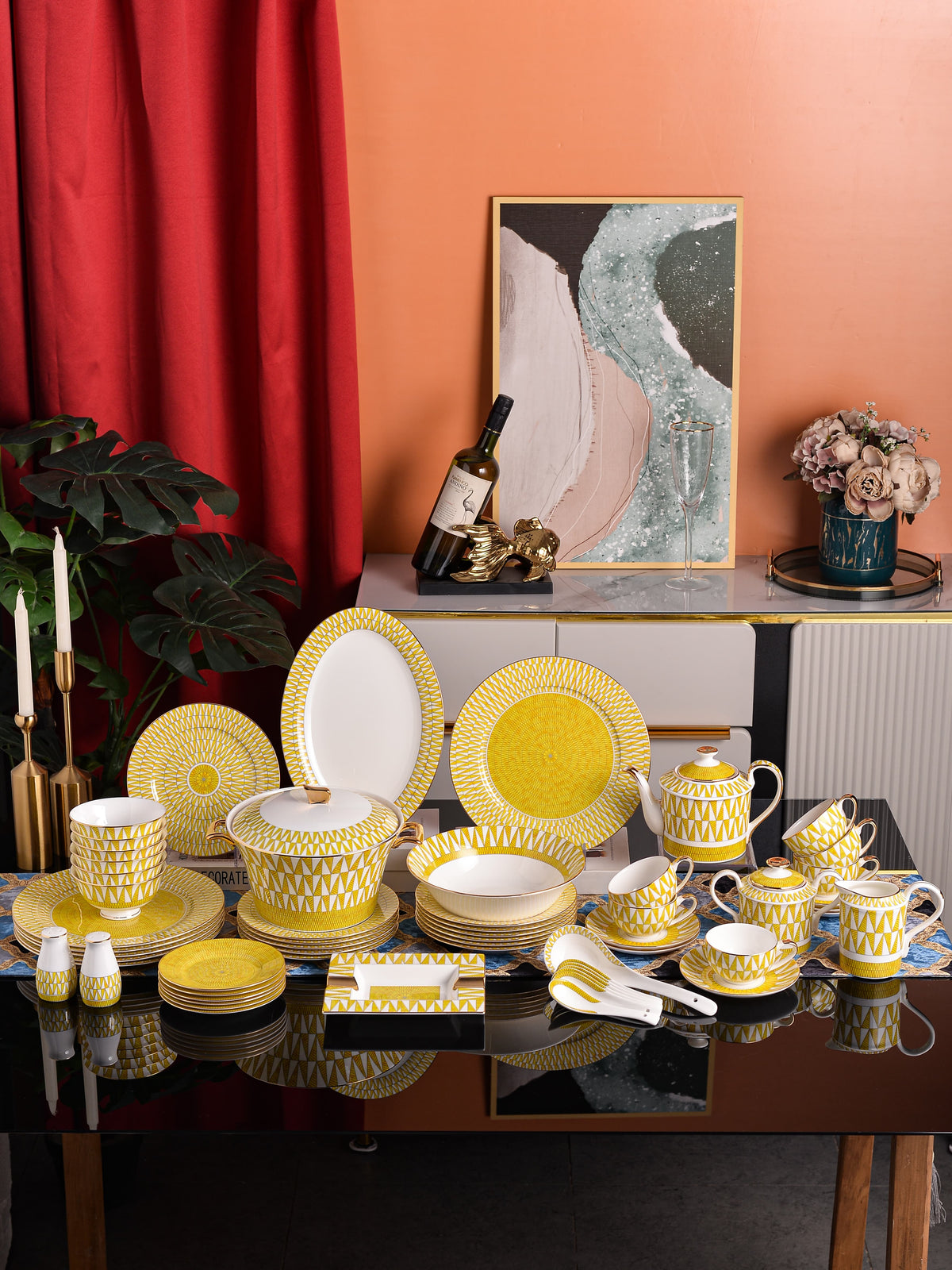 Yellow Geometric Triangle Dinnerware Set