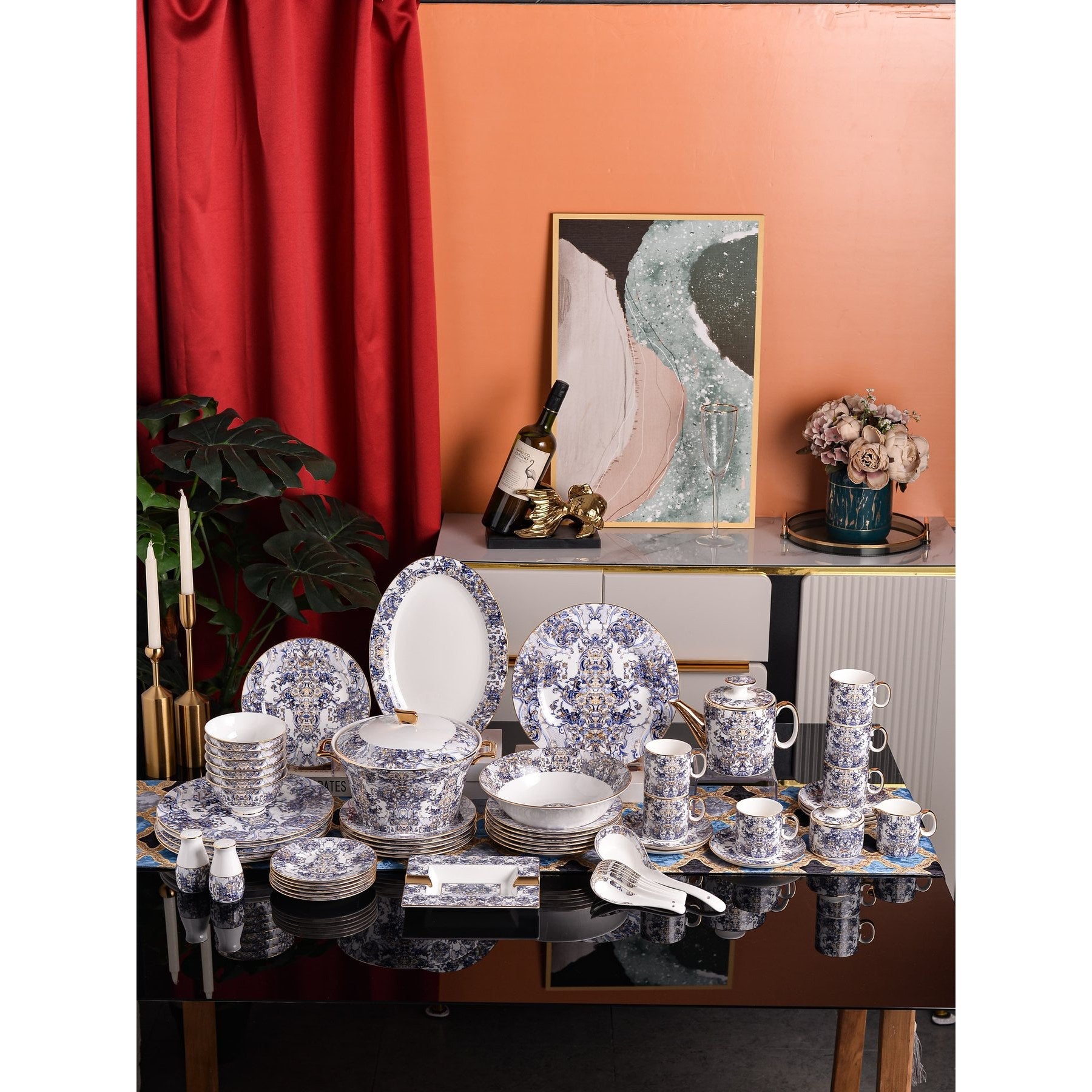 Blue Gold Classical Ornament Dinnerware Set