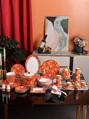 Red Gold Coin Medallion Dinnerware Set