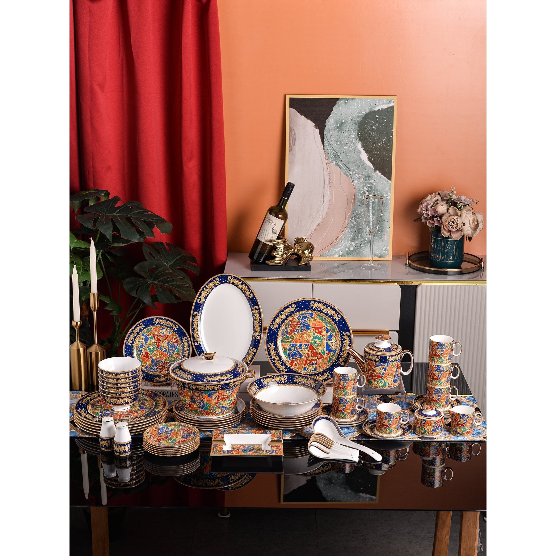 Royal Blue Colorful Mosaic Dinnerware Set