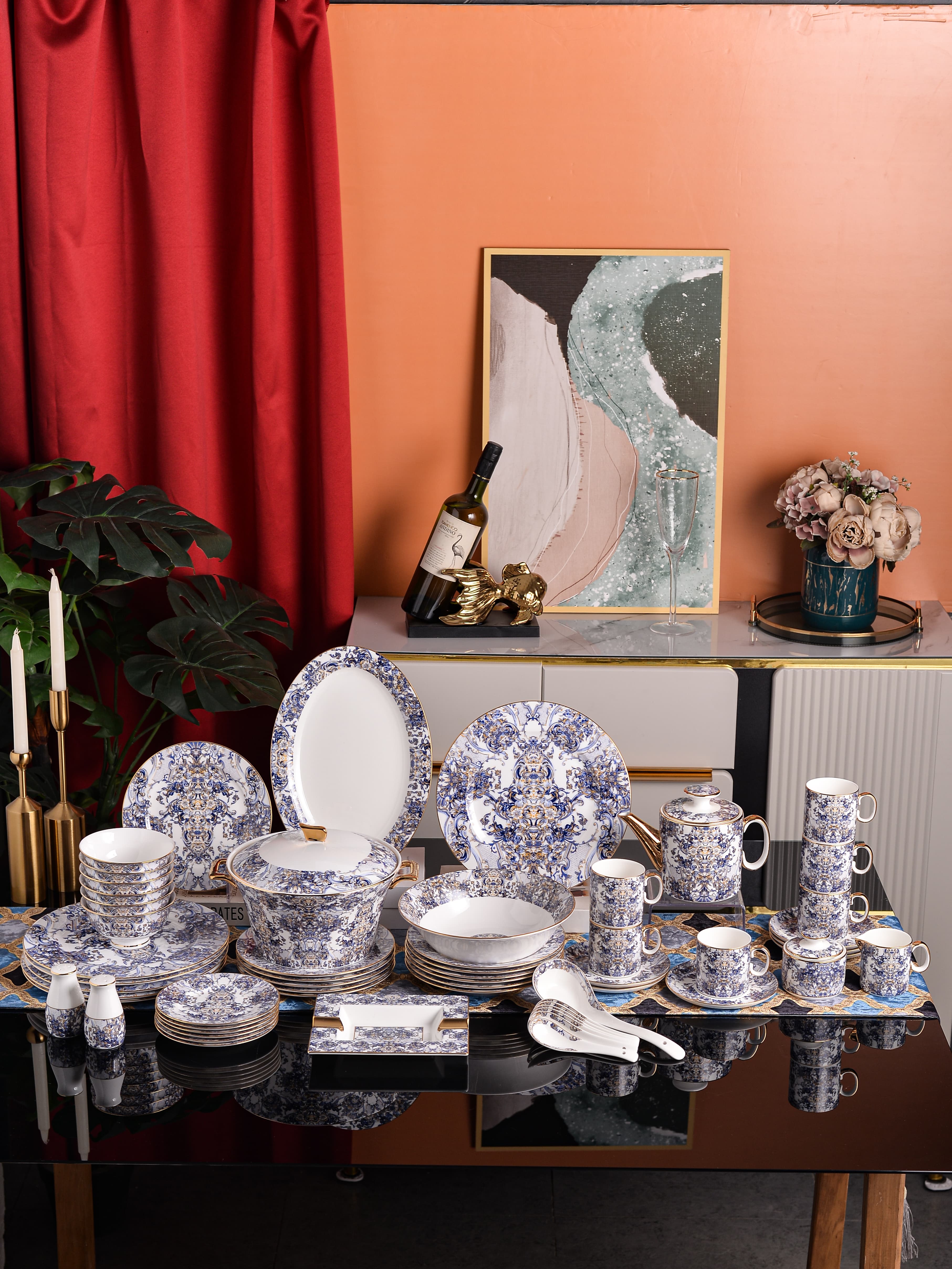 Blue Gold Classical Ornament Dinnerware Set
