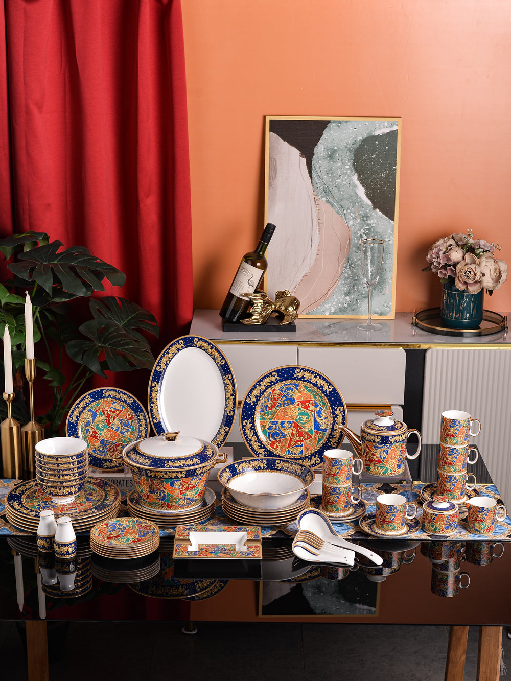 Royal Blue Colorful Mosaic Dinnerware Set