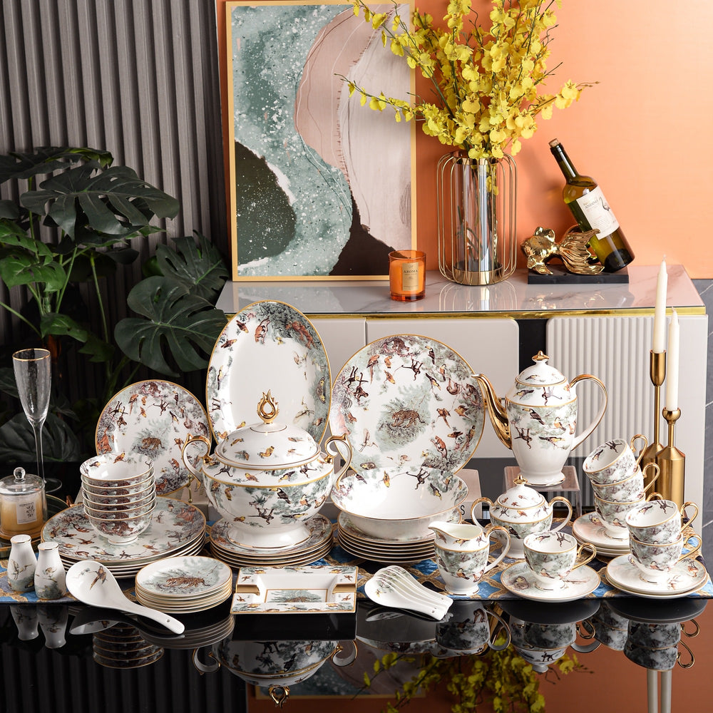 Mountain Bird Botanical Dinnerware Set