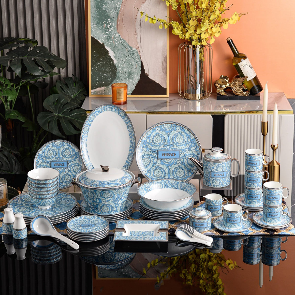 Light Blue Baroque Garland Dinnerware Set