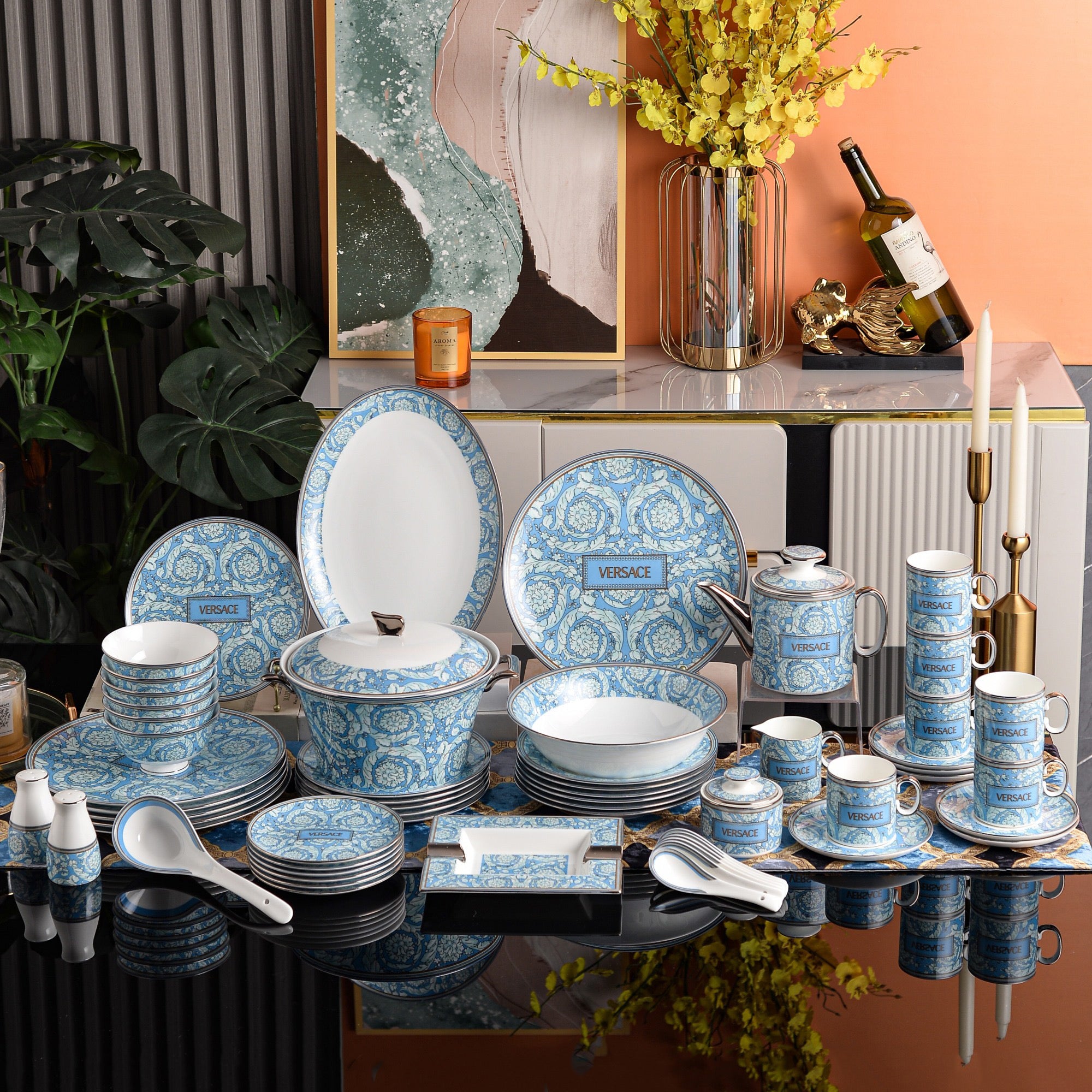 Light Blue Baroque Garland Dinnerware Set