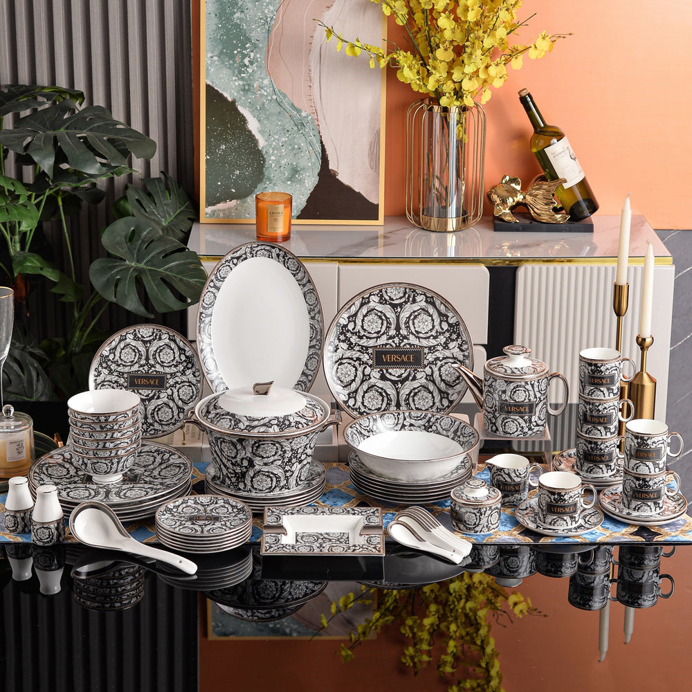 Black Silver Baroque Garland Dinnerware Set